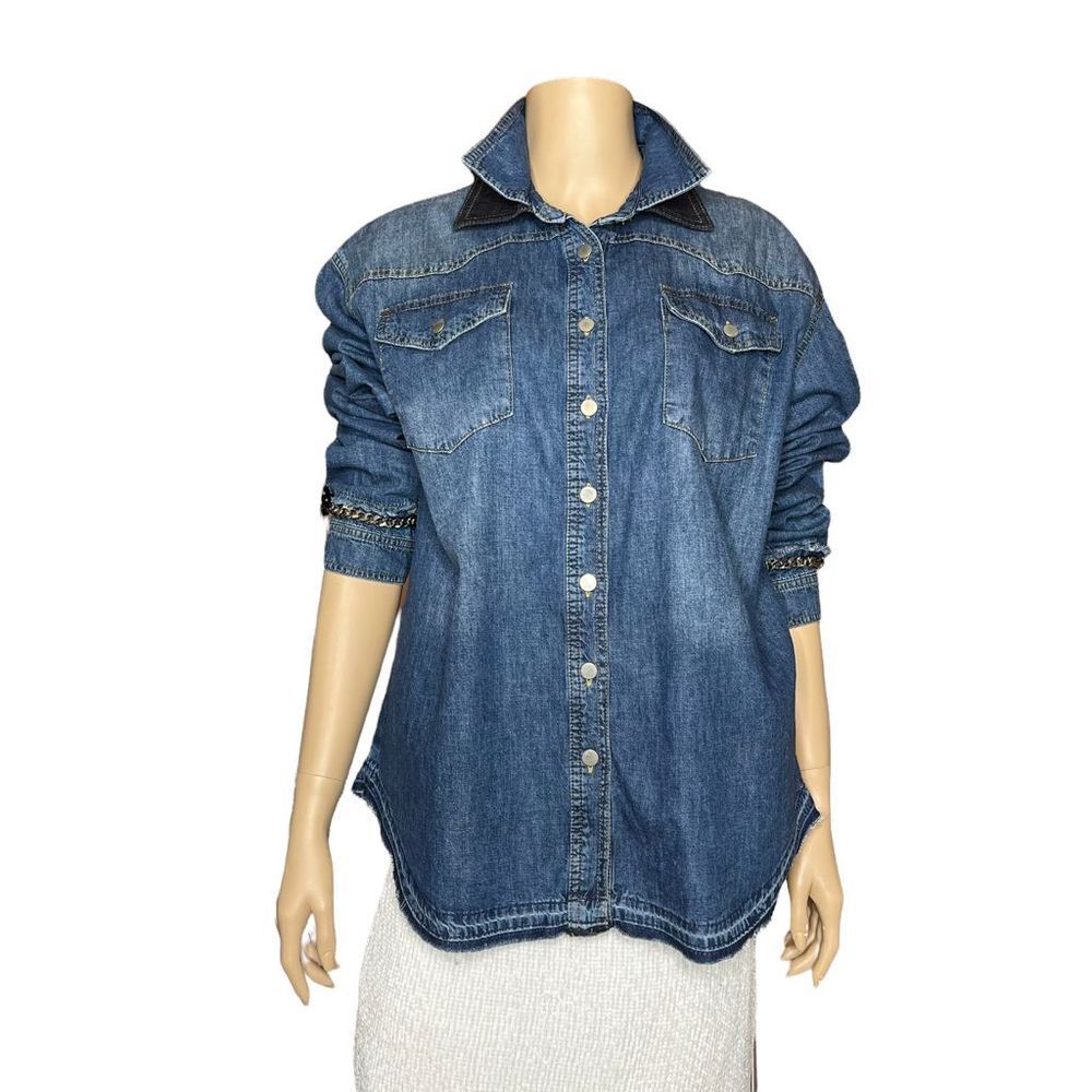 Victoria Beckham western denim chained shirt